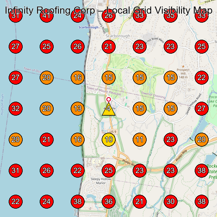 Infinity Roofing Corp GeoGrid visibility map for Moving Company in None